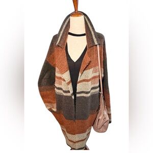 🏜️ Desert Revival Warm Fall Brown and Gray Women's Sweater Jacket Size L‎